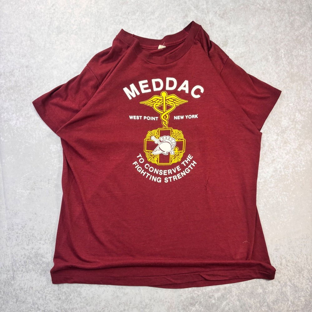 Vtg 80s West Point MEDDAC T Shirt XL Velva Sheen Army Medical Conserve Strength